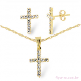 Conjunto Brinco e Gargantilha Cruz Folheado a Ouro 18k - See