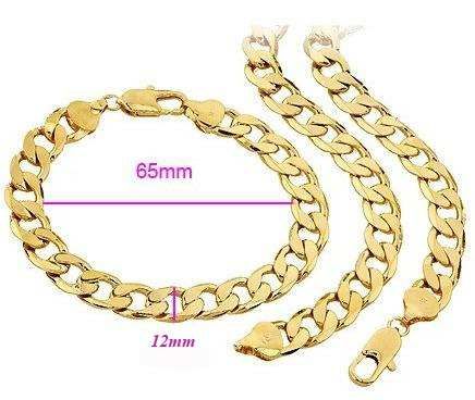 Conjunto Pulseira e Corrente Folheada a Ouro 18k com 12mm