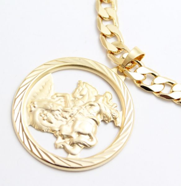 Pingente São Jorge Grande + Conjunto Corrente e Pulseira 8mm